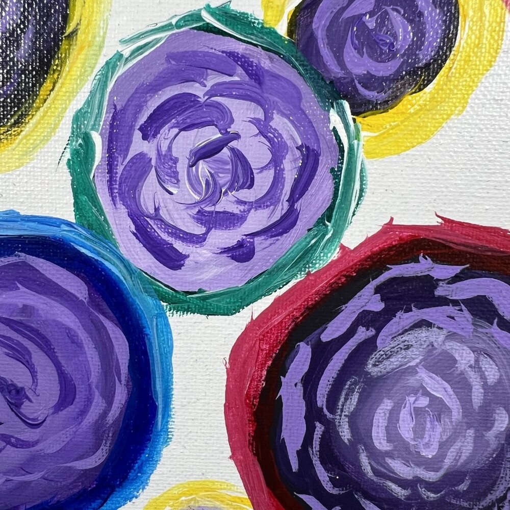 8"x8" "Flowal" Acrylic Painting By Kat Sanders Abstract Vibrant Contemporary - Picture 3 of 4